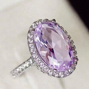 🎁925 Silver Plated Shining 4 Claws Oval Shaped CZ Ring, MARR9375